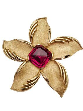 Trifiari Vintage Pink Fuchsia Rhinestone Star Flower Brooch Signed, J854